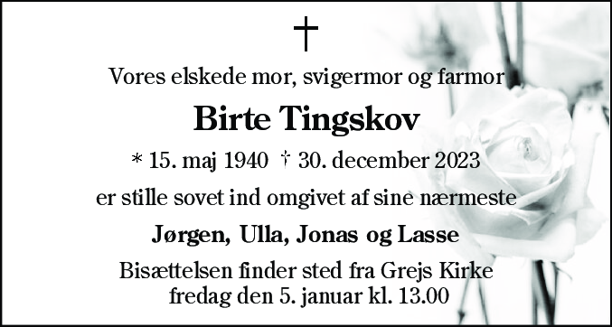 Dødsannonce for Birte Tingskov