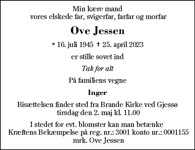 Dødsannonce for Ove Jessen