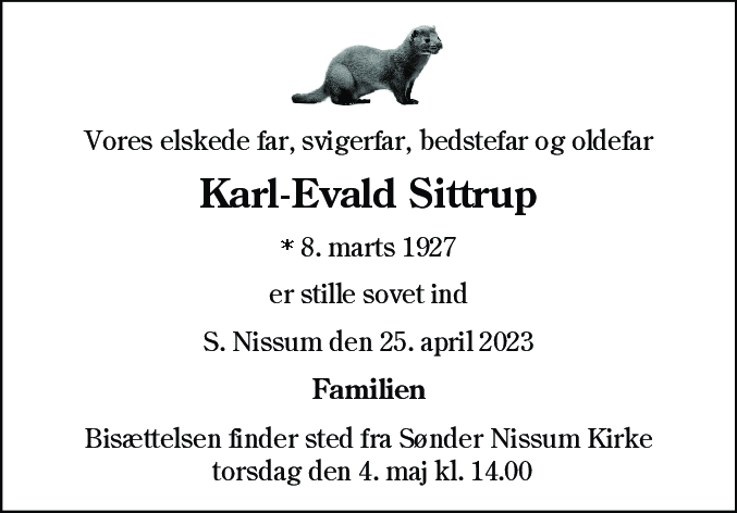 Dødsannonce for Karl-Evald Sittrup