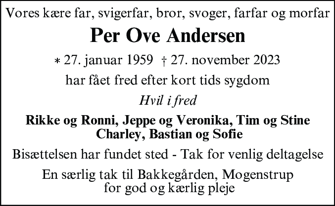 Dødsannonce for Per Ove Andersen