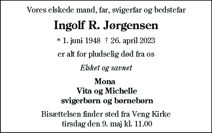 Dødsannonce for Ingolf Rørvig Jørgensen