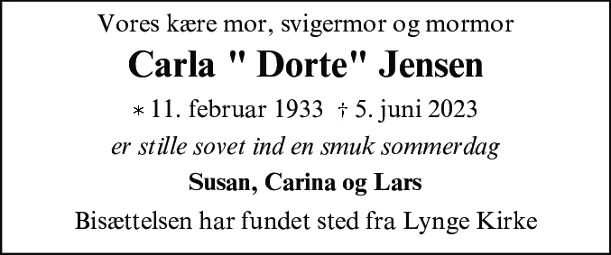 Dødsannonce for Carla Jensen