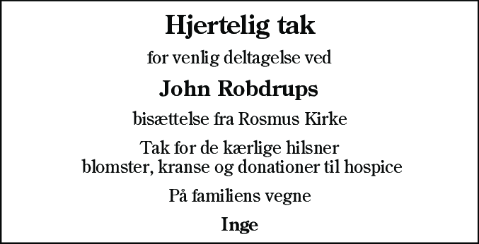 Dødsannonce for John Robdrup