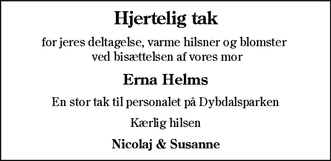 Dødsannonce for Erna Helms