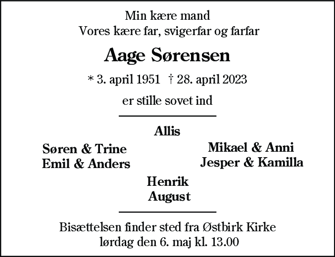 Dødsannonce for Aage Sørensen