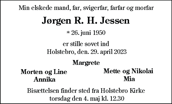 Dødsannonce for Jørgen Ravnholt Holsteen Jessen