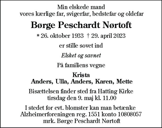 Dødsannonce for Børge Peschardt Nørtoft