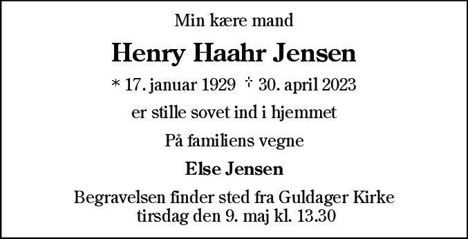 Dødsannonce for Henry Haahr Jensen