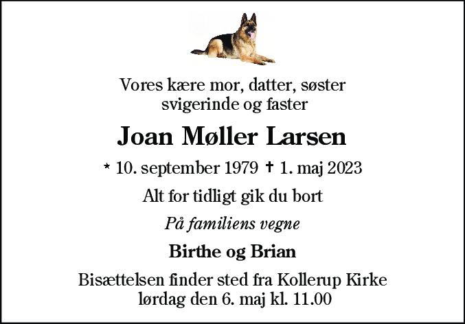 Dødsannonce for Joan Møller Larsen