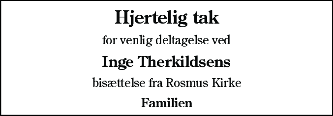Dødsannonce for Inge Irene Marie Petrea Therkildsen