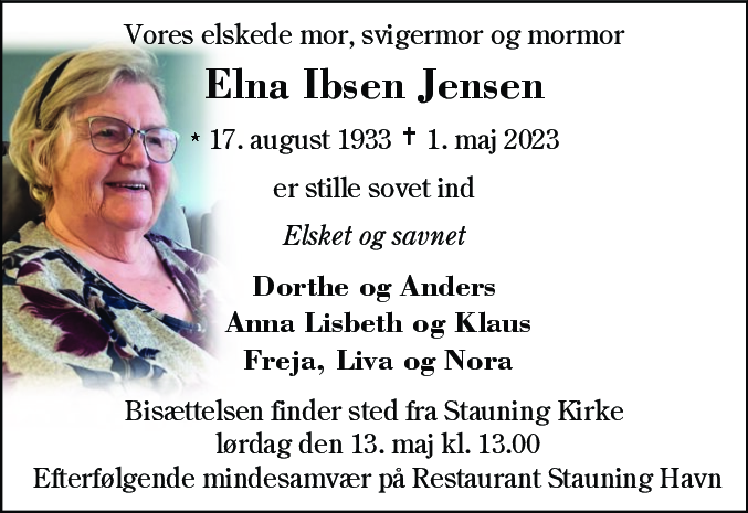 Dødsannonce for Elna Jensen