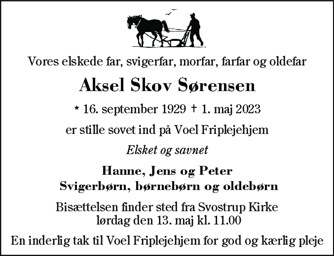 Dødsannonce for Aksel Skov Sørensen