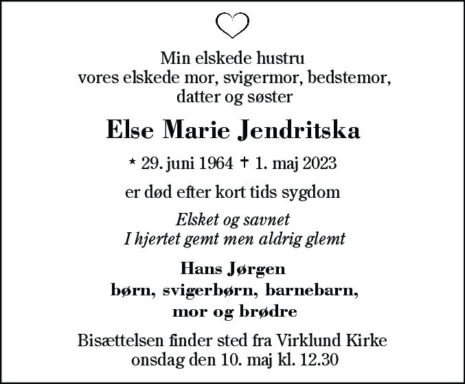Dødsannonce for Else Marie Jendritska