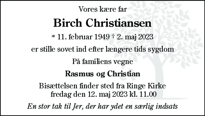 Dødsannonce for Birch Christiansen