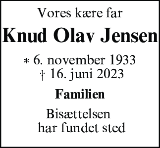 Dødsannonce for Knud Olav Jensen