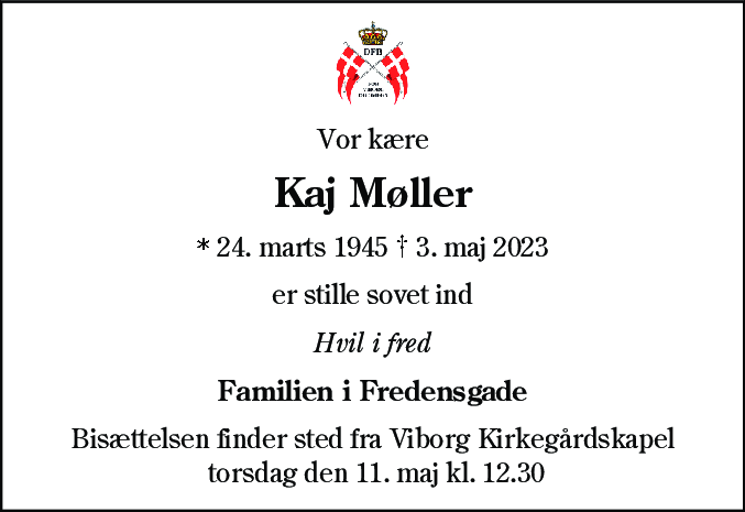 Dødsannonce for Kaj Møller