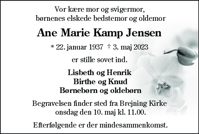 Dødsannonce for Ane Marie Jensen