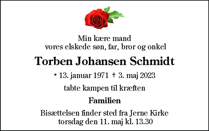 Dødsannonce for Torben Johansen Schmidt