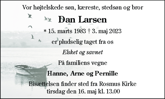 Dødsannonce for Dan Larsen
