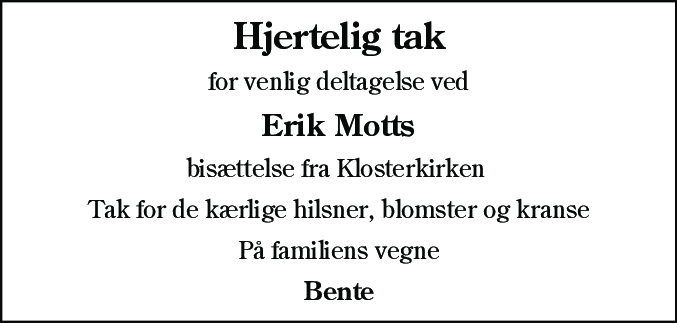 Dødsannonce for Erik Mott