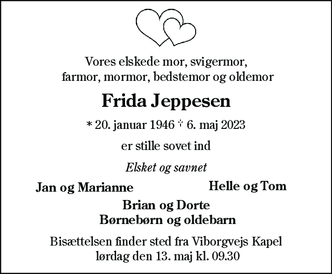 Dødsannonce for Frida Jeppesen