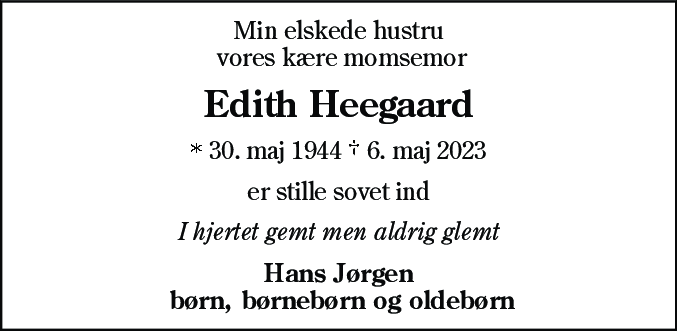 Dødsannonce for Edith Heegaard