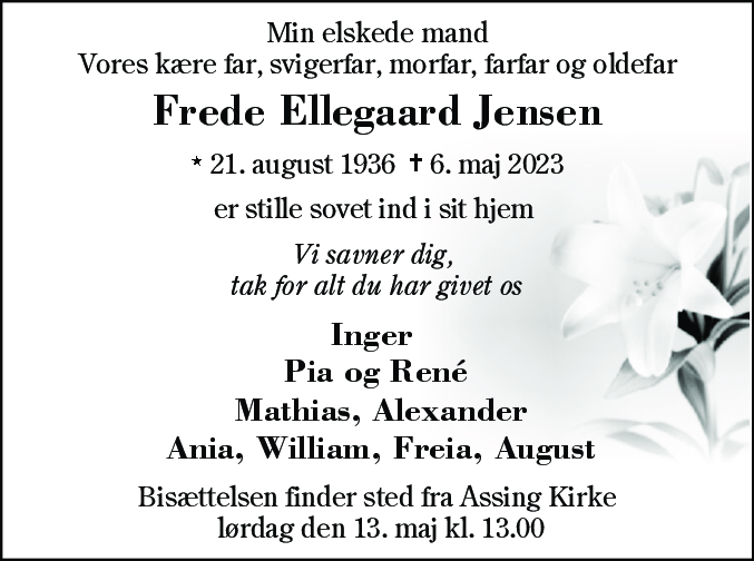 Dødsannonce for Frede Ellegaard Jensen