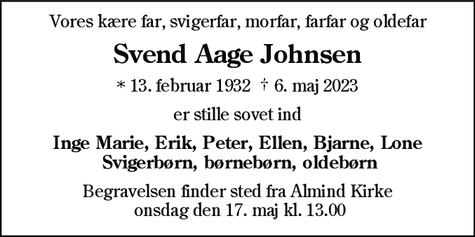 Dødsannonce for Svend Aage Johnsen