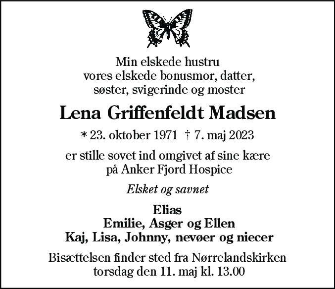 Dødsannonce for Lena Griffenfeldt Madsen