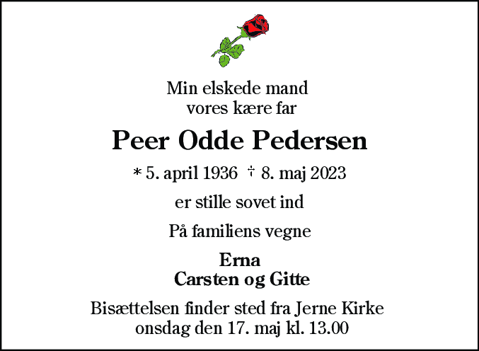 Dødsannonce for Peer Odde Pedersen