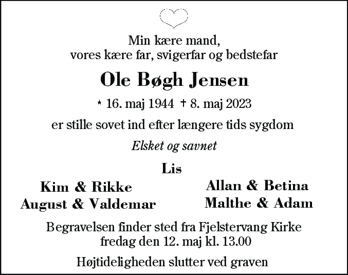 Dødsannonce for Ole Bøgh Jensen