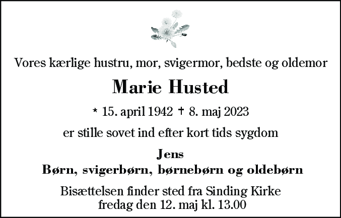 Dødsannonce for Marie Husted