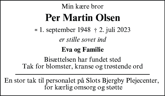 Dødsannonce for Per Martin Olsen