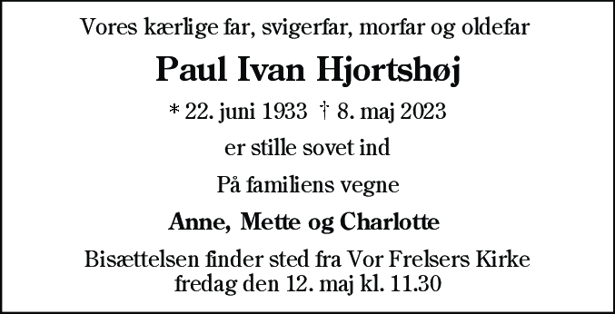 Dødsannonce for Paul Ivan Hjortshøj