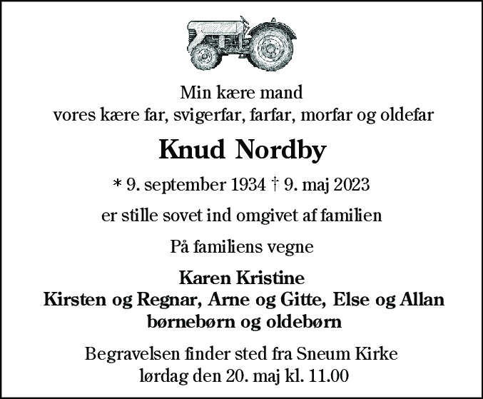Dødsannonce for Knud Nordby