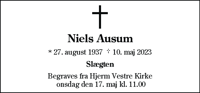 Dødsannonce for Niels Ausum