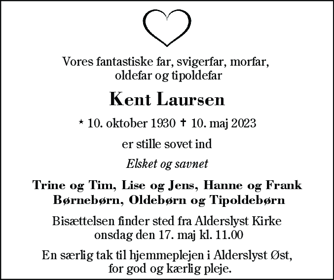 Dødsannonce for Kent Bagge Laursen