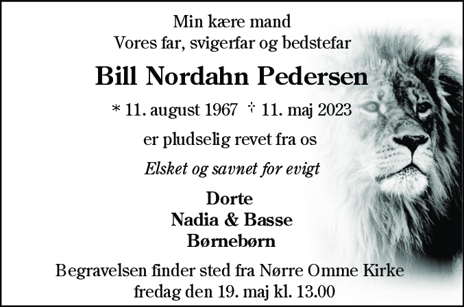 Dødsannonce for Bill Nordahn Pedersen