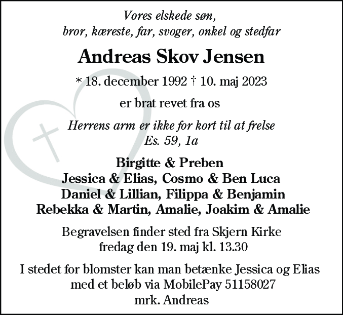 Dødsannonce for Andreas Skov Jensen