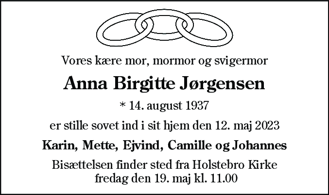 Dødsannonce for Anna Birgitte Jørgensen