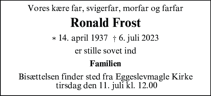 Dødsannonce for Ronald Frost