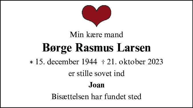 Dødsannonce for Børge Rasmus Larsen