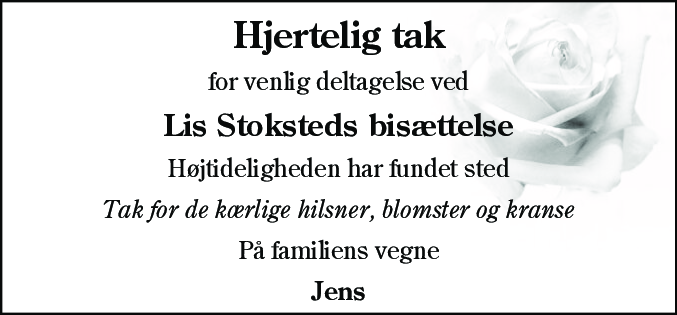 Dødsannonce for Lis Stoksted