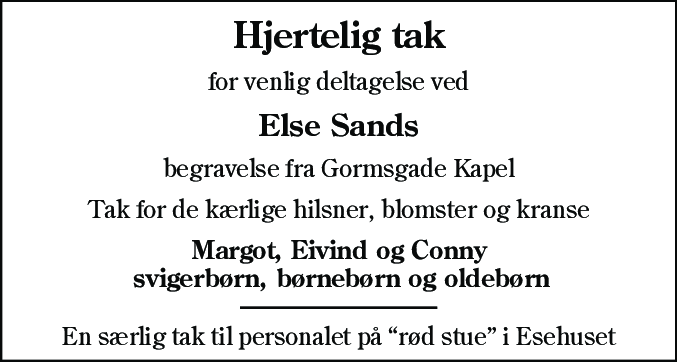 Dødsannonce for Else Betty Karla Sand