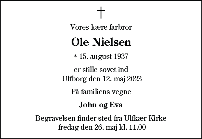 Dødsannonce for Ole Nielsen