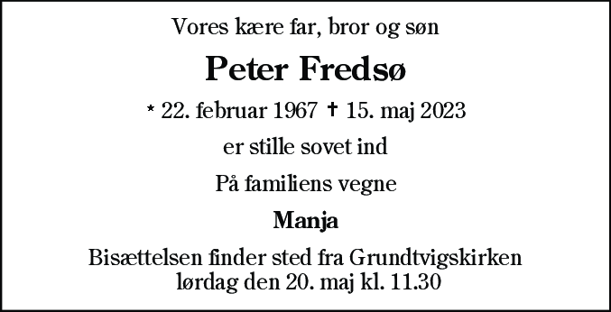 Dødsannonce for Peter Fredsø