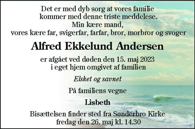 Dødsannonce for Alfred Ekkelund Andersen