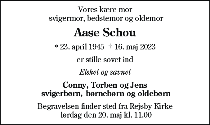 Dødsannonce for Aase Schou