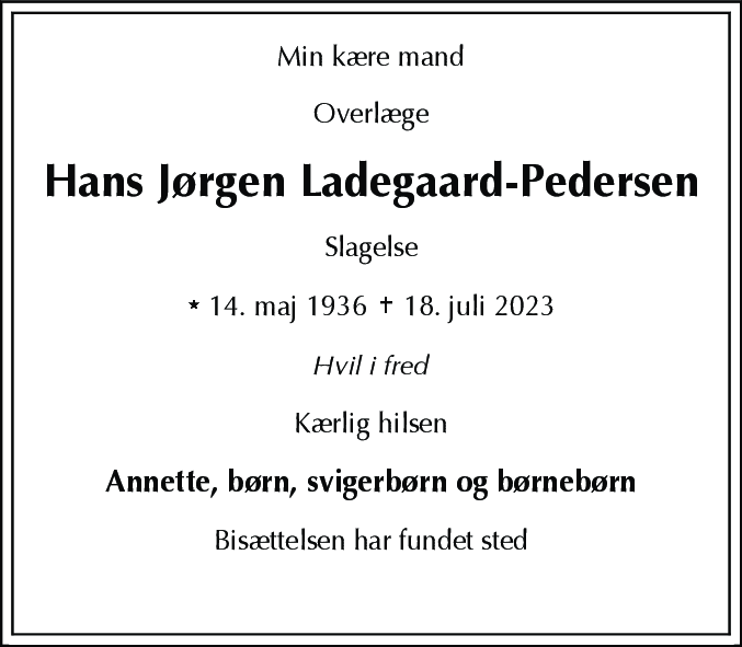 Dødsannonce for Hans Jørgen Ladegaard-Pedersen