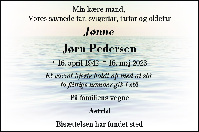 Dødsannonce for Jørn Pedersen